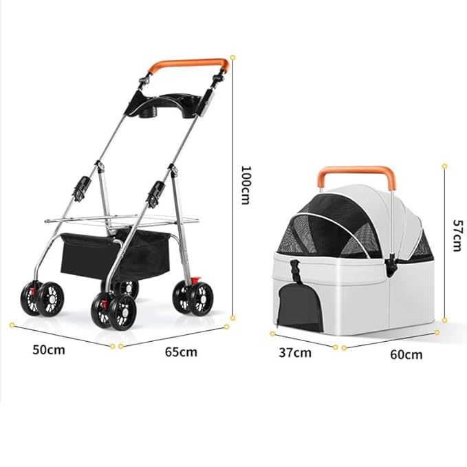YYW Pet Stroller for Small Dogs & Cats, 3 in 1 Foldable Kittens Puppies Travel Strolling Cart with Removable Carrier, Cup Holder, Storage Basket & Lockable Wheels(Black)