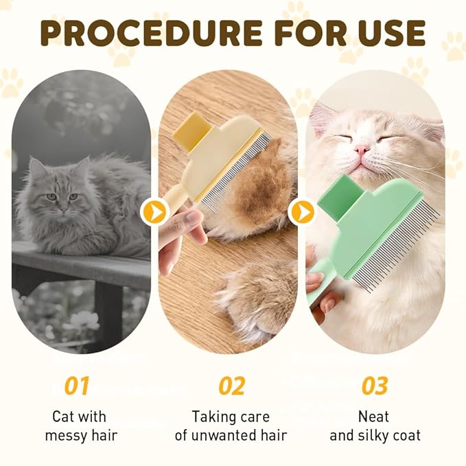 2-in-1 Pet Grooming Brush, Magic Pet Hair Remover Comb with Self-Cleaning Button for Dogs & Cats, Shedding Brush for Long/Short Hair, Home & Furniture Fur Removal Tool (Yellow 2PCS)