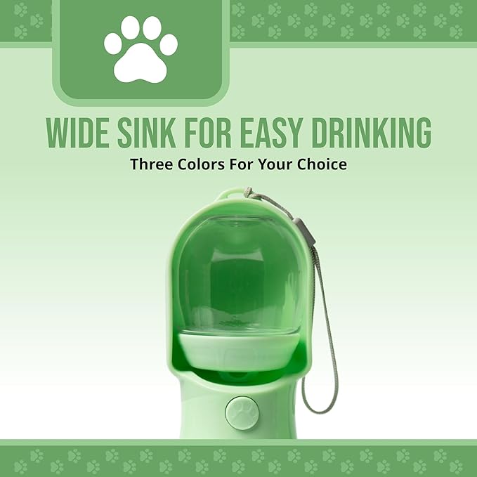 HappiTails Leak Proof Portable Dog Water Bottle with Bowl – Travel Pet Water Dispenser for Walking & Hiking – Food Grade Plastic – Choose from 3 Colors (Green, 320 ml)