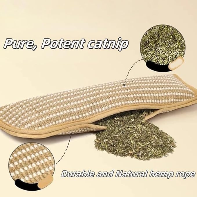Clawvia Cat Toy, Interactive Catnip Chew Toy, Durable 12 Inches Catnip Kicker Soft Sisal Pillow with Organic Catnip for Kittens and Adult Cats for Indoor Scratching, Chewing & Teething (2)