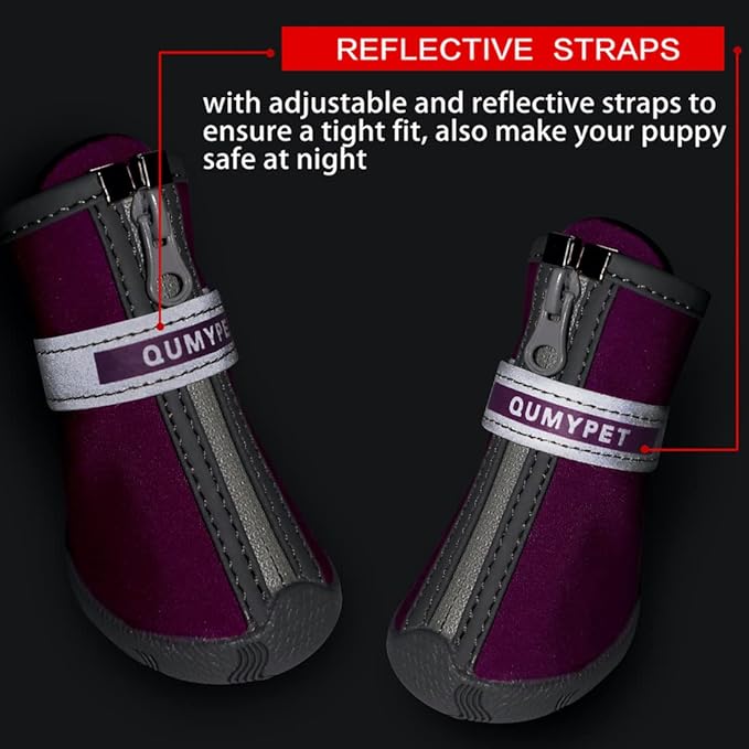 QUMY Dog Shoes for Small Dogs, Puppy Dog Boots & Paw Protector for Winter Snow Day, Summer Hot Pavement, Waterproof in Rain Weather, Ourdoor Hiking, Indoor Hardfloors Skid-resistant Sole Purple Size 5