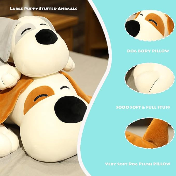 ELAINREN Ultra-Soft Brown Dog Plush Pillow Fluffy Puppy Stuffed Animals Toy Cuddle Long Ear Dog Plushie Cushion/29.5''