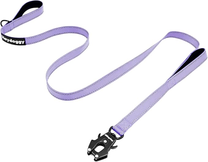 Strong Heavy Duty Dog Leash - 4ft Reflective Nylon Training Leash with Soft Padded Double Handle & Auto Lock Frog Clip, Safety Traffic Control for Large Medium Small Dogs No Pull Walk Light Purple,4ft
