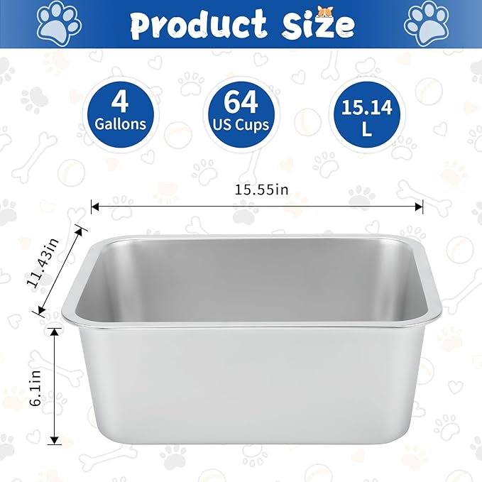 BWOGUE 4 Gallons Extra Large Dog Water Bowl for Large Dogs, Outdoor Stainless Steel Dog Bowl, High Capacity Pet Water and Food Bowls for Large, X-Large Giant Dogs, 1 Pack