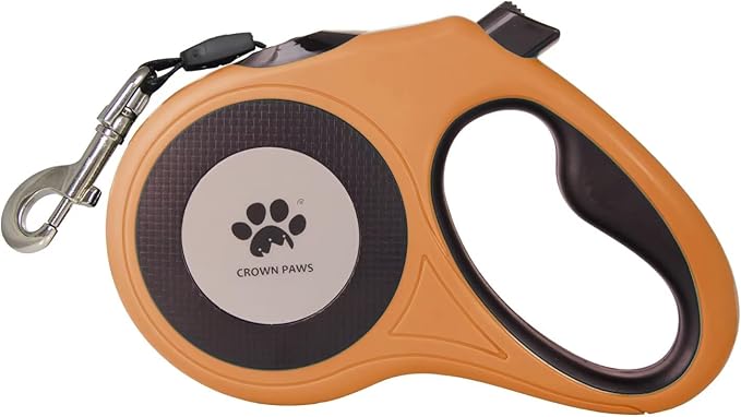 CROWN PAWS 16 ft Retractable Dog Leash for Extra Large Dogs up to 130 lbs,Tangle-Free Nylon Tape,Orange Dan24 XL