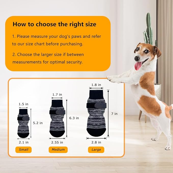 KUPAO Dog Socks 12 Pack to Prevent Licking Paws, Anti Slip Dog Booties and Paw Protectors for Hardwood Floors Hot Pavement, Suitable for Small Medium Large Senior Dogs - Size Small