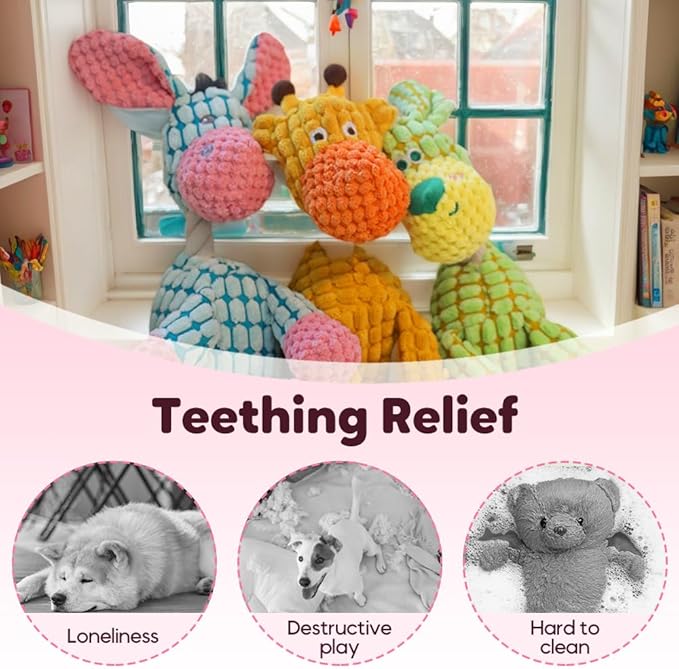 Seivble 2 Pack Dog Toys, Indestructible Dog Squeaky Toys for Aggressive Chewers, Tough Stuffed Plush Chew Toys for Large Small Indoor Pups Teething (Brown Dog)