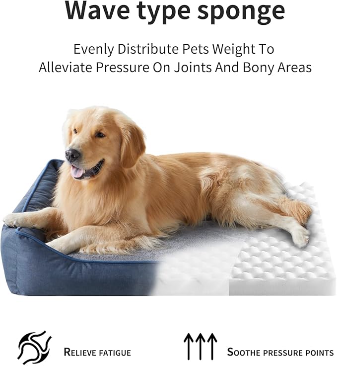 Orthopedic Dog Beds for Medium Dogs, Durable Egg Crate Foam Sofa Dog Bed wit Washable Removable Cover,Waterproof Lining,Pet Bed for Large Dogs (Denim Blue, 26.4" L x 21.7" W x 6.2" Th)