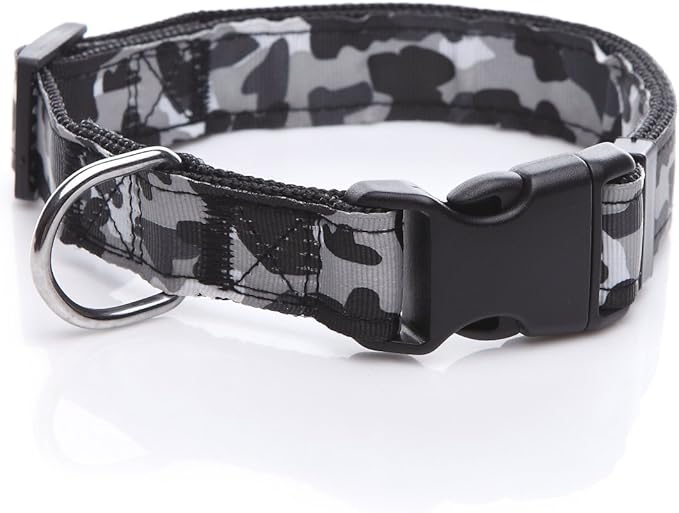 TAIDA Dog Collar, Nylon Camouflage Adjustable Collar, 1 Inch Wide, for Large Medium Dog (Black)