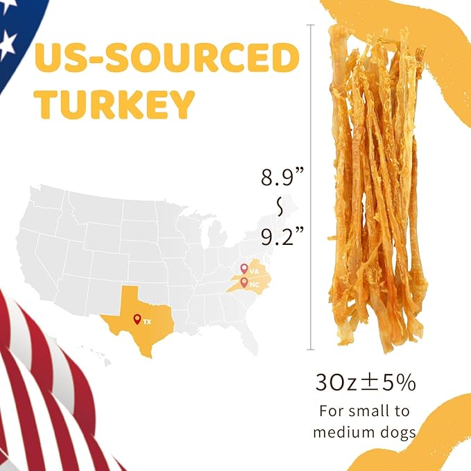iPaw Turkey Tendons for Dogs, 100% Turkey and US Sourced Raw Material, Hypoallergenic, All Natural Human Grade Puppy Chew, Rawhide Alternative Dog Treats, 5 Unit/Pack Strip