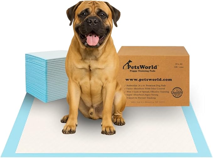 PETSWORLD 2XL Puppy Pads, 28x44 Inch, 100 Count| Ultra-Absorbent, Leak-Proof Dog Pee Pads for Potty Training