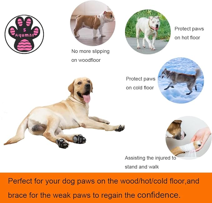 Aqumax Dog Paw Protector Non-Slip Gripper Traction Pads,Walk Assistant for Senior Dogs,Foot Stickers for Hardwood Floors,Dog Shoes Booties Socks Replacement,6 Sets (24 pcs) XXXL Black