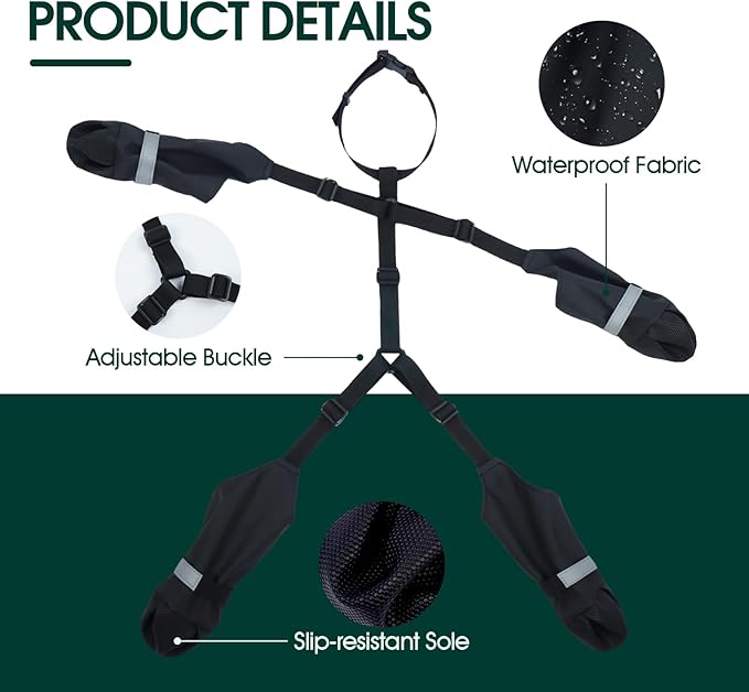 Dog Suspender Boots, Anti-Slip & Fall Waterproof Dog Shoes Leggings, Dog Paw Protector for Small Medium Dogs, Adjustable Dog Boots Pet Shoes for Outdoor Walking Black,S