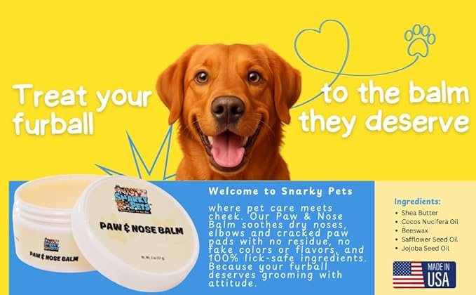 Snarky Pets Nose & Paw Balm for Dogs & Cats - Dog Nose Balm, Natural Moisturizer for Crusty & Chapped Noses, Dry Pads - Safe, Unscented, Lickable, Organic Healing Ointment, 2 oz Jar treatment for dogs