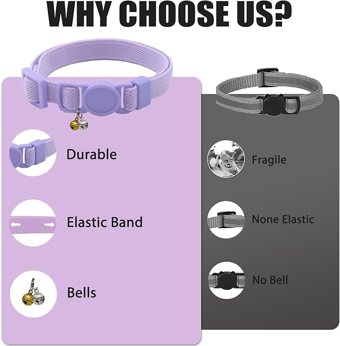 Breakaway Cat Collar with Bell, Safety Buckle Kitten Collar, Elastic Strech Quick Release, Adjustable Lightweight Collars for Girl Boy Cats, Pet Supplies, Accessories, Gifts Purple