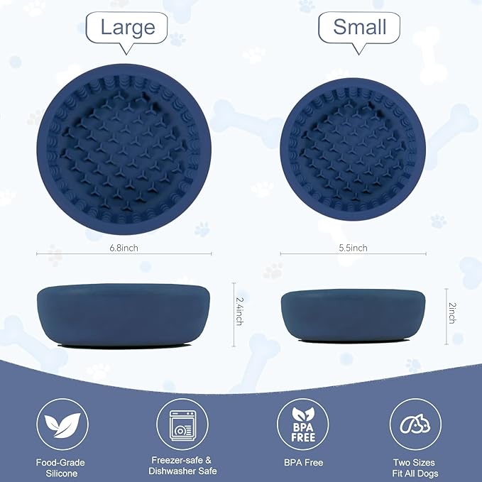 Dog Lick Bowl, Anxiety Relief Slow Feeder Lick Mat for Dogs, Non-Slip Freeze Licking Bowls Enrichment Puzzle Pet Feeding Treat Dispenser for Distraction, Silicone Lick Pads for All Dogs (Blue, Small)