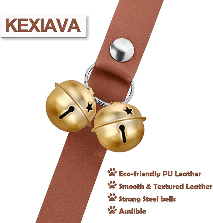 Leather Dog Bells, Puppy Potty Training Bell Dog Doorbell Potty Train Dog Bell for Potty Training Door Bells for Dogs to Ring to Go Outside Jingle Bells (Leather Brown, Bone 1 PCS)