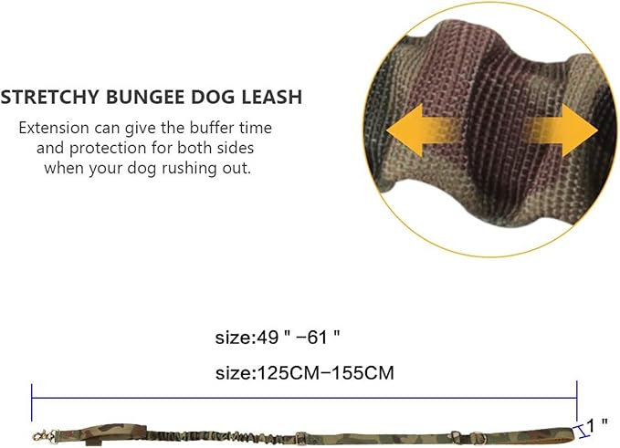 EXCELLENT ELITE SPANKER Tactical Dog Leash Heavy Duty 5-6FT Adjustable No Pull Military Bungee Dog Leash Elastic Leads Rope with 2 Padded Control Handle for Medium Large X-Large Dogs(MCP)