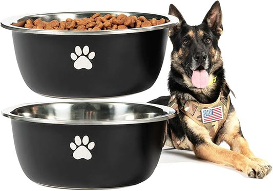 Large Dog Water Bowl 2 Pack, 0.75 Gallon 96oz Stainless Steel Metal Dog Food Bowl for Medium Large Dogs, Black