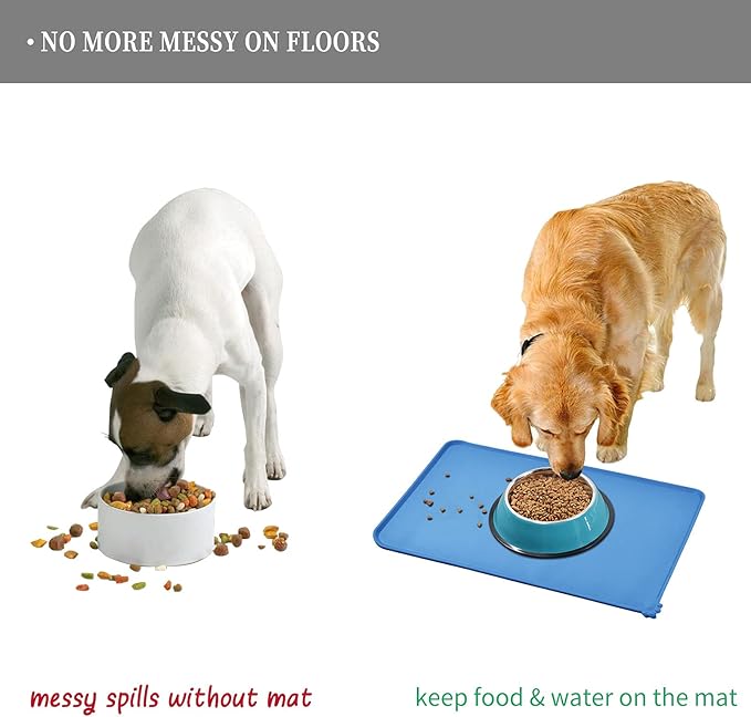 Reopet Waterproof Pet Feeding Mat with High Raised Edges, Heavier and Thicker Placemats for Cat Dog Water Bowl with BPA Free, Dogs Cats Food Mats for Messy Drinkers to Prevent Spill and Protect Floors