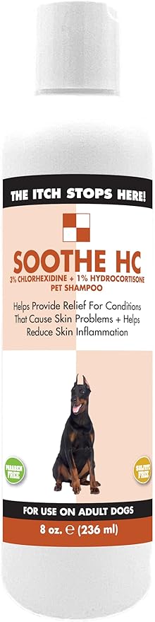 Soothe HC Itch Relief Pet Shampoo for Dogs 8 oz. | Antiseptic | Cools Red, Inflamed Skin | Made in USA