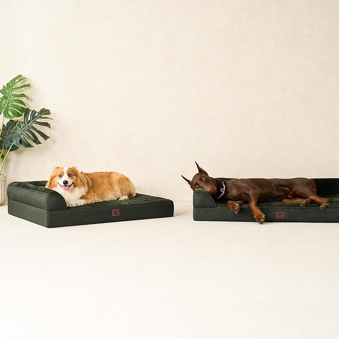 EHEYCIGA Memory Foam Dog Bed Large Sized Dogs, Pet Bed for Large Dog for Crate with Waterproof Liner, Pet Couch Bed Orthopedic with Washable Removable Cover, 35x22x6 Inches, Dark Green