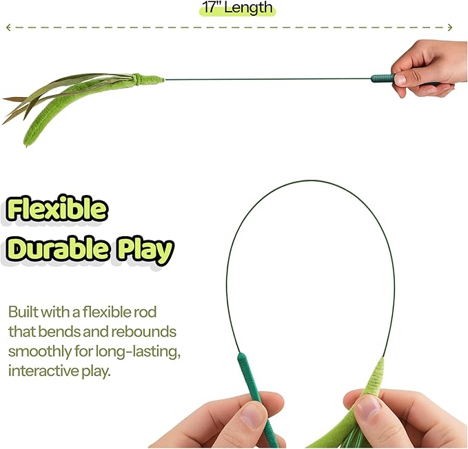 Kokobae Cat Wand Toy – Natural Grass-Inspired Cat Teaser Stick, Durable Design for Indoor Cats, Interactive Play for Exercise, Hunting, and Bonding