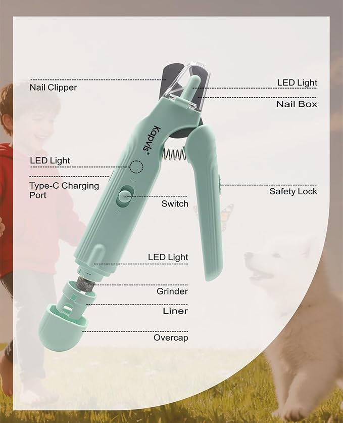2-in-1 Dog Nail Clippers & Cat Nail Clipper and Grinder,LED Lights & Safety Guard for Medium Small Dogs Cats Claw Trimmer,Claw Grooming Tool for Cats and Small Dogs
