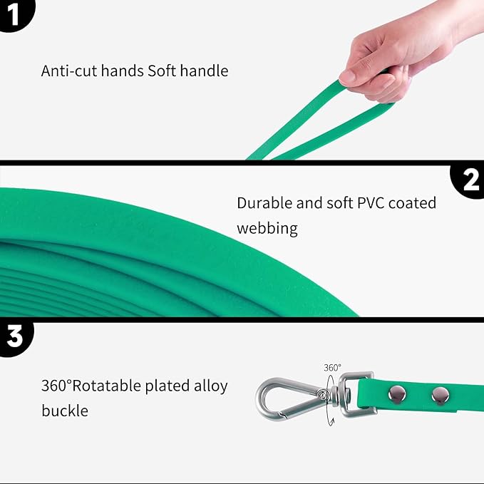 Dog Training Long Leash Waterproof Long Line Heavy Duty Outdoor Recall Lead 10ft 15ft 20ft 30ft 50ft for Small Medium Large Dog (Dark Green, 20FT)