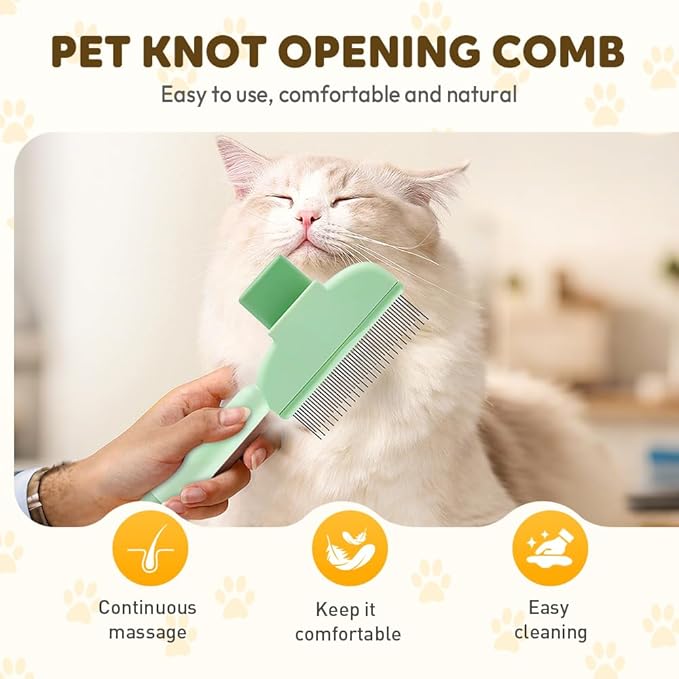 2-in-1 Pet Grooming Brush, Magic Pet Hair Remover Comb with Self-Cleaning Button for Dogs & Cats, Shedding Brush for Long/Short Hair, Home & Furniture Fur Removal Tool (Green + Yellow)