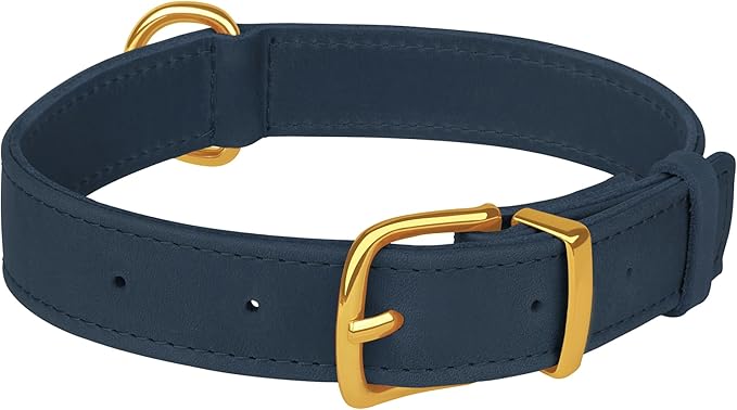 Leather Dog Collar - Heavy Duty Adjustable Soft Padded Pet Collars for Small Medium Large Dogs Breed - Black Green Brown Pink Red Blue (Smoky Blue, M, 12"-15" Neck Fit)