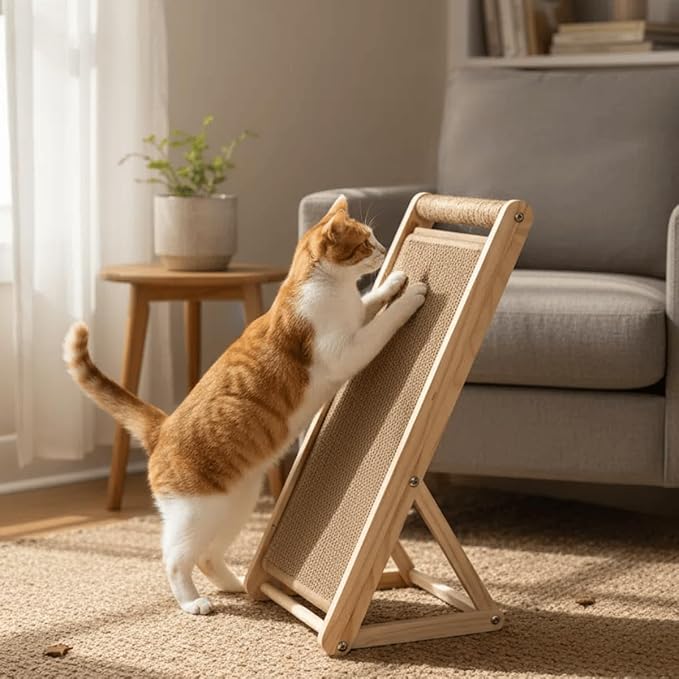 Cat Scratching Pad with 100% Sisal, Stable Triangle Design, 2-Step No-Tool Assembly, 22" Wooden Ramp to Protect Furniture & Sofa, Natural Incline Board for Indoor Cats (Brown)