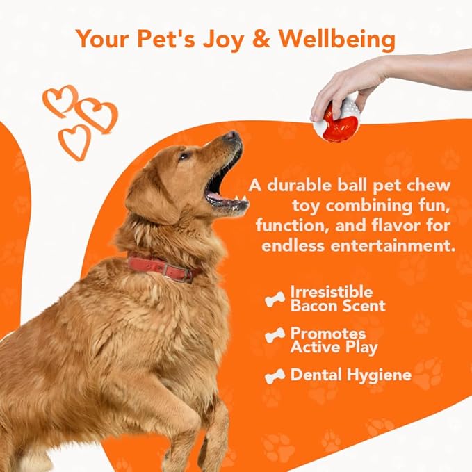 ReThink Pet Chew Ball for Dogs, Bacon Scented Durable Dog Ball Toy, Long-Lasting & Tough Balls for Oral Health, Odor Stimulating Dog Toys for Aggressive Chewers