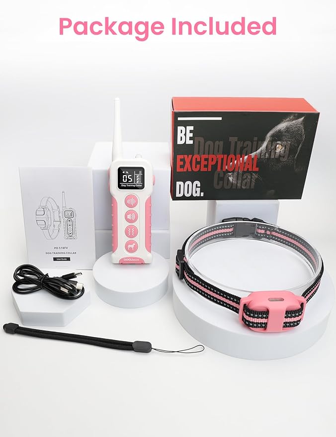 No Shock Dog Training Collar, Vibrating Dog Collar with Remote 3300ft, Beep and Vibration Collar for Dogs 10-110lbs | Vibrate Only, No Prongs | Painless&Humane to Stop Bad Behaviors (Pink)