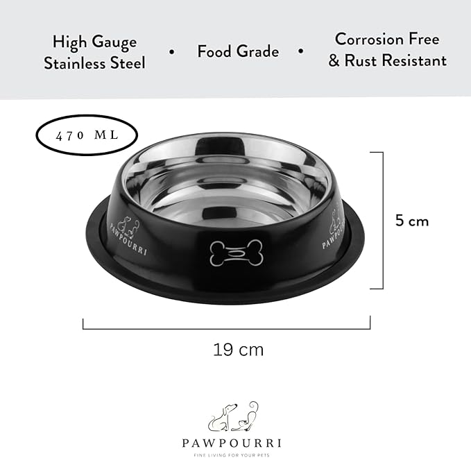 2 Pack Stainless Steel Dog Bowls – 16 fl oz Anti-Skid Food & Water Bowls for Small Dogs, Puppies & Cats|Dog Food & Water Bowl|Dog Feeding Bowl (Black)