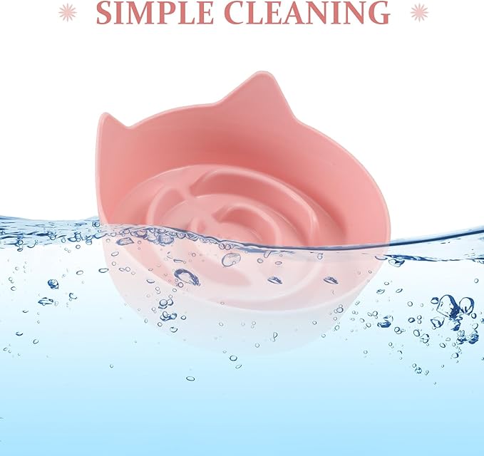COHEALI Cat Slow Feeder Bowl Non-Slip Plastic Small Shallow Feeding Dish Candy Color Pink for Indoor Cats Kitten Feeding Plate Pet Food Tray