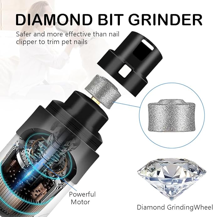Silent Dog Nail Grinder, 2025 Upgraded Pet Nail Trimmer with 2-Speed Settings & 3 Grinding Ports, USB Rechargeable Dog Nail Clippers for Small, Medium & Large Pets