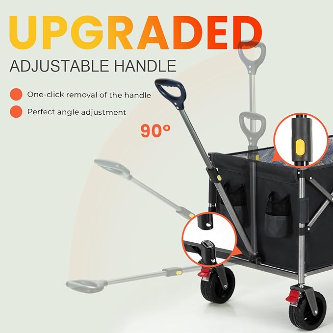 Overmont Collapsible Wagon with Tailgate - 49.2" Extended Heavy Duty Foldable Utility Wagon Folding Cart with All-Terrain Wheels for Outdoor Camping Sports Garden Beach Grocery - 300lbs Support