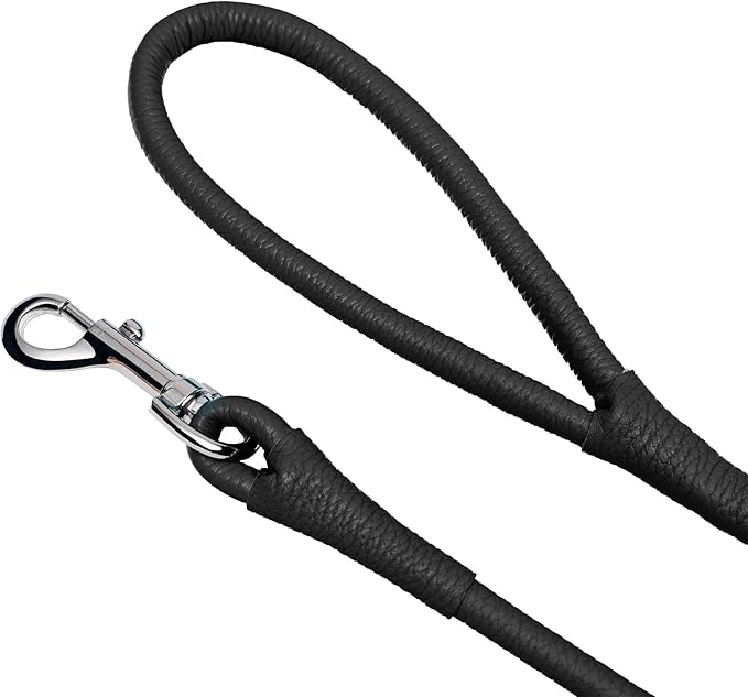 OOPSDOGGY Rolled Leather Dog Lead 6ft Heavy Duty Training Leash for Small Medium Large Dogs & Puppy Black Brown Red (Black, Large)
