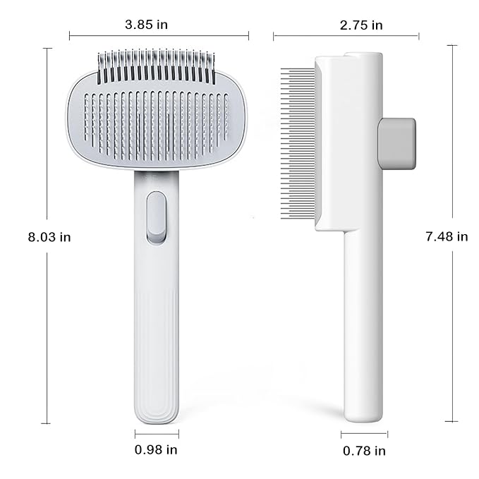 Pet Grooming Combo with Release Button - 2-in-1 Pet Detangling Brush and Cat Dematting Comb with Long & Short Stainless Steel Metal Teeth Easy to Remove Loose Undercoat,Matted Fur & Tangles