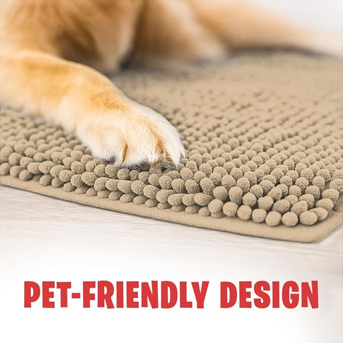 MudGuard Mat™ Dog Door Mat for Muddy Paws, Super Absorbent Microfiber, Non-Slip Indoor Mat, Quick Dry Chenille Mud Mat for Dogs & Entryway, Washable, Beige 36" x 60"
