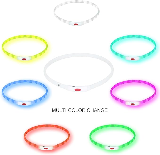 LED Multi-Color Dog Collar, Rechargeable 7 Colors Changing Light Up Dog Collar, Dog Lights Make Pet Visible and Safety for Night Walking，Outdoor, Camping, for Small Medium Large Dogs by NOVKIN