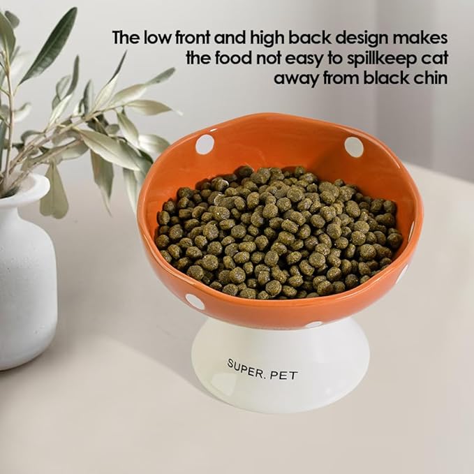 Ceramic Elevated Cat Bowls, Tilted Raised Pet Dish Anti Vomit Kitten Bowl for Indoor Cats, Whisker Friendly Pet Food and Water Bowl for Kitten, Cat, Puppies, Dishwasher Safe (Red+Orange)