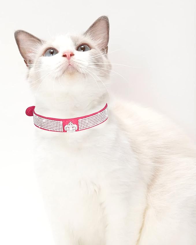 Dog Collar for Small Dogs, Adjustable Leather Suede Bling Dog Collars，Pink Dog Collar Cat Collar, Rhinestone Dog Collar (XS, Rose red3)