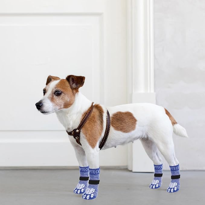 PUPTECK Anti-Slip Dog Socks with Double Sides Grips for Small Medium Large Dogs Hardwood Floors Prevents Licking, Dog Shoes for Hot Pavement Traction Control for Senior Dogs, Royal Blue, S