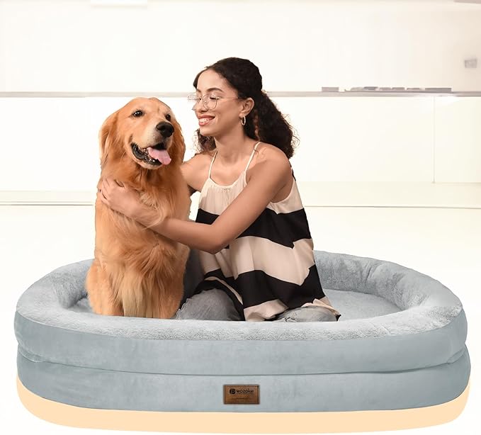 Orthopedic Waterproof Large Dog Bed: Memory Foam Washable Dog Bed with Bolsters - XL Removable Washable Cover for Medium Large Sized Pet - Non-Slip Bottom - Silver