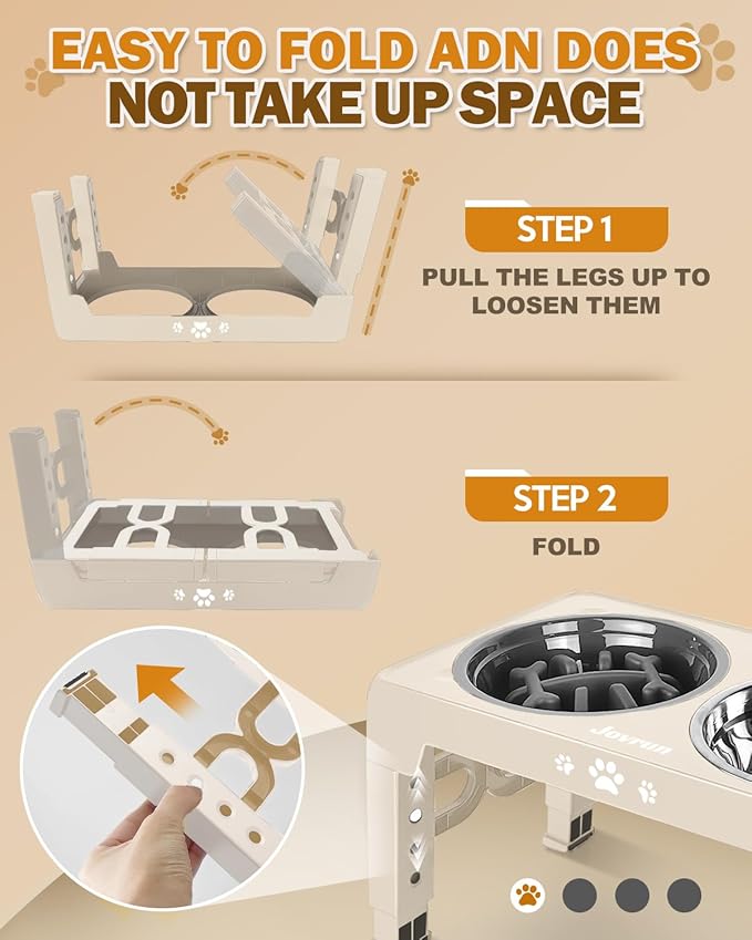 Elevated Dog Bowls, Dog Feeder with Stainless Steel Dishes & Slow Feeder Bowl, 5 Heights Adjustable Raised Stand for Medium Large, Food Dishes with Non-Slip Feet