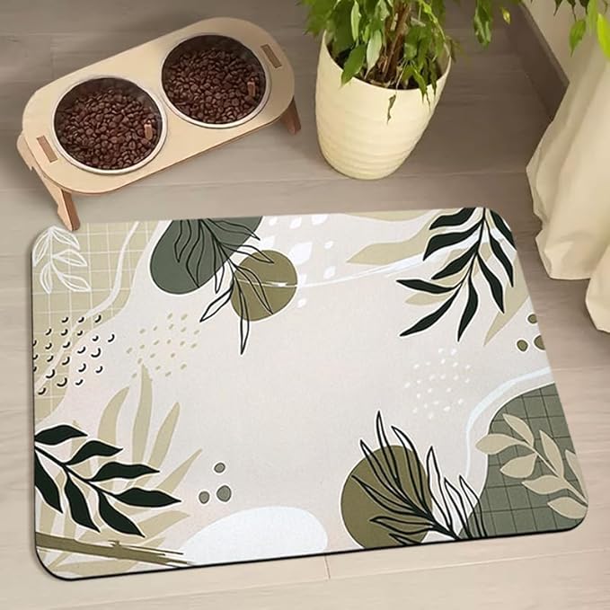 Bohemia Tropical Leaves Pet Feeding Mats - Waterproof, Absorbent Dog Cat Food and Water Bowl Mats - 12 * 20 inch