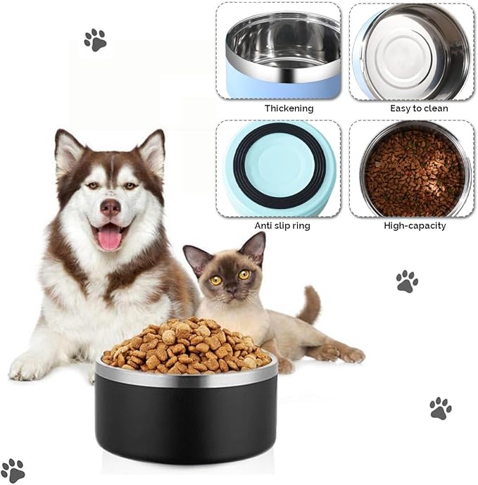 Personalized Cat Dog Bowl with Name Custom Stainless Steel Pet Bowls Customized Non Slip Durable Engraved Double Layer Reinforcement Cat Water Food Bowl for Pet's Present 32 oz.
