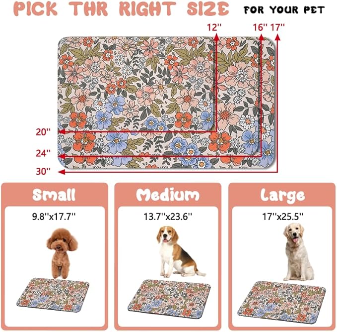 Dog Food Mats for Floors Waterproof, Cat Water Bowl Mats Pet Feeding Absorbent Placemats Flower 24 * 32 inch